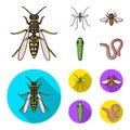Worm, centipede, wasp, bee, hornet .Insects set collection icons in cartoon,flat style vector symbol stock illustration Royalty Free Stock Photo