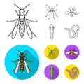 Worm, centipede, wasp, bee, hornet .Insects set collection icons in outline,flat style vector symbol stock illustration