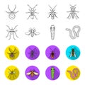 Worm, centipede, wasp, bee, hornet .Insects set collection icons in outline,flet style vector symbol stock illustration