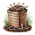 Worm Composting Bin Thriving With Earthworms, Soil, and Plants in a Natural Setting Royalty Free Stock Photo
