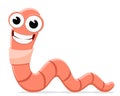 Worm creeps and smiles on a white background. Character Royalty Free Stock Photo