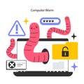 Worm cyber attack. Laptop infected with computer worm malware