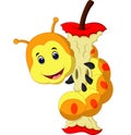 Worm eating apple cartoon