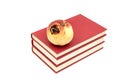 Worm eating Apple on a Stack of Book isolated Royalty Free Stock Photo