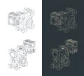 Worm gear motor isometric blueprints illustrations Royalty Free Stock Photo