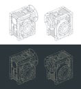 Worm gear motor isometric drawings Royalty Free Stock Photo