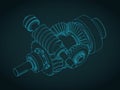 Worm gearbox with differential structure isometric blueprint Royalty Free Stock Photo