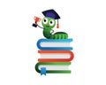 Worm Holding Trophy on the Stacks of Books as Symbolization of Bookworm or People Who Like to Read Royalty Free Stock Photo