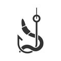 Worm on hook glyph icon