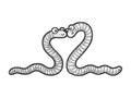 Worm love couple hug sketch vector illustration