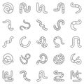 Worm outline icons set - vector earthworms and worms linear symbols