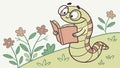 Worm Reading in Garden, Nature and Knowledge, vector design Generative AI Royalty Free Stock Photo