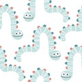 Worm snake seamless pattern. Monster in striped. Cute cartoon character in simple hand-drawn Scandinavian style. Vector