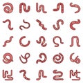 Worms colored icons set. Earthworm creative signs collection Royalty Free Stock Photo