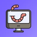 Worms Computer Icon Vector Illustration. Flat Outline Cartoon. Cyber Security Icon Concept Isolated Premium Vector