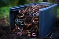 worms crawling on the edge of a composting container Royalty Free Stock Photo