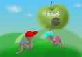 Worms go to an apple school, a funny children`s illustration.