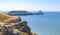 Worms Head, from the Wales Coastal Path. Worms Head is located on the Gower peninsular, South Wales