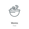 Worms outline vector icon. Thin line black worms icon, flat vector simple element illustration from editable food concept isolated