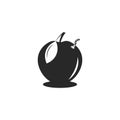 Wormy apple logo in negative space style, worm climbs out of the apple funny humorous black and white children illustration