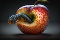 wormy red apple Generative AI Royalty Free Stock Photo