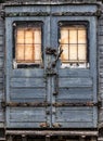 Worn abandoned railway carriage door