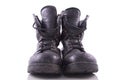 Worn black army boots