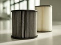 Comparison of a used dark automotive air filter and a new clean filter representing maintenance and replacement needs for vehicle Royalty Free Stock Photo