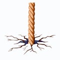 A worn, frayed rope is completely snapped, its broken ends hanging uselessly from a high point Royalty Free Stock Photo