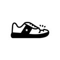 Black solid icon for Worn, hole and shoe