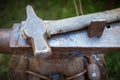 Worn iron anvil and hammer Royalty Free Stock Photo