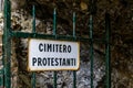 Worn Italian sign for a Protestant Cemetery