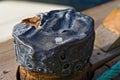 Worn old bollard at the marina