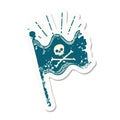 grunge sticker of tattoo style waving pirate flag