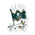 grunge sticker of tattoo style waving pirate flag Royalty Free Stock Photo