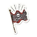 grunge sticker of tattoo style waving pirate flag