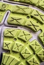 Worn Out Bottom Grooves on the Soles of Shoes Trainers Close Up Royalty Free Stock Photo