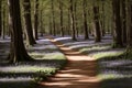 A worn out path through a carpet of bluebells