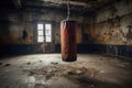 worn-out punching bag swaying in an eerie, empty gym