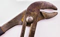 Pliers in Detail: High-Res Image of Worn and Rusted Adjustable Pliers with White Background and Copy Space. Royalty Free Stock Photo