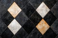 Worn Vintage Black and White Cement Tile with Grunge Texture and Traditional Motif Square and Triangular Seamless Patter