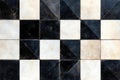 Worn Vintage Black and White Cement Tile with Grunge Texture and Traditional Motif Square and Triangular Seamless Patter
