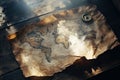 Worn world map spread on wooden surface beside old compass, evoking a sense of adventure and exploration Royalty Free Stock Photo