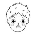 Worried boy face. Afraid little kid in black and white isolated on white background Royalty Free Stock Photo