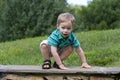 Worried boy on wall Royalty Free Stock Photo