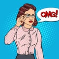 Worried Business Woman in Eyeglasses. Pop Art illustration