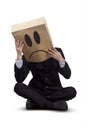 Worried businessman with cardboard head Royalty Free Stock Photo