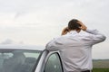 Worried businessman talking on cell phone Royalty Free Stock Photo