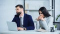 worried businesswoman with clenched hands near Royalty Free Stock Photo