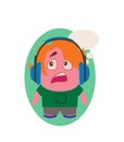 Worried and Concerned Geek, Funny Avatar of Little Person Cartoon Character in Flat Vector Royalty Free Stock Photo